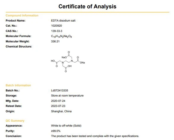 CAS 139-33-3 EDTA disodium salt COA | Shaanxi BLOOM Tech Co., Ltd CAS 139-33-3 EDTA disodium salt COA | Shaanxi BLOOM Tech Co., Ltd