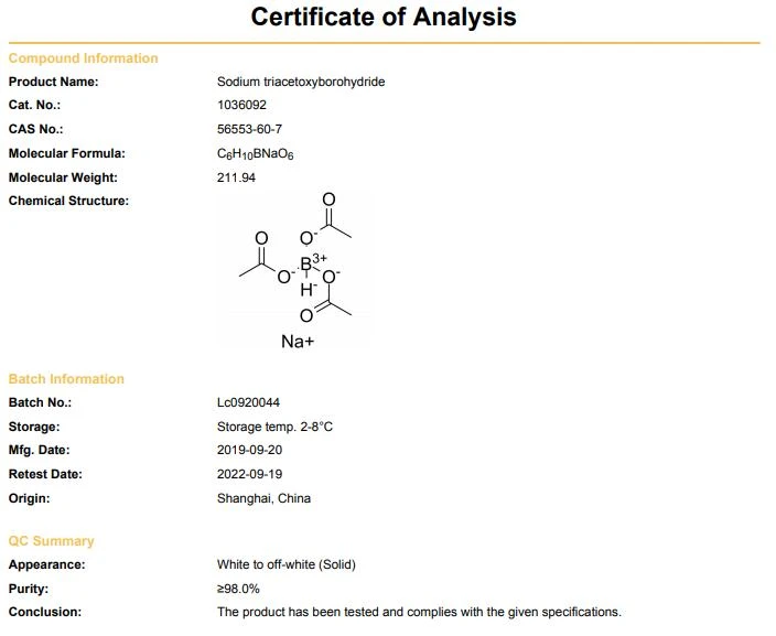 CAS 56553-60-7 Sodium Triacetoxyborohydride COA | Shaanxi BLOOM Tech Co., Ltd CAS 56553-60-7 Sodium Triacetoxyborohydride COA | Shaanxi BLOOM Tech Co., Ltd