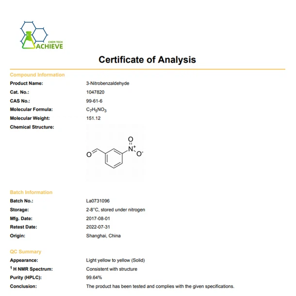 cas 99-61-6 3-Nitrobenzaldehyde COA | Shaanxi BLOOM Tech Co., Ltd cas 99-61-6 3-Nitrobenzaldehyde COA | Shaanxi BLOOM Tech Co., Ltd